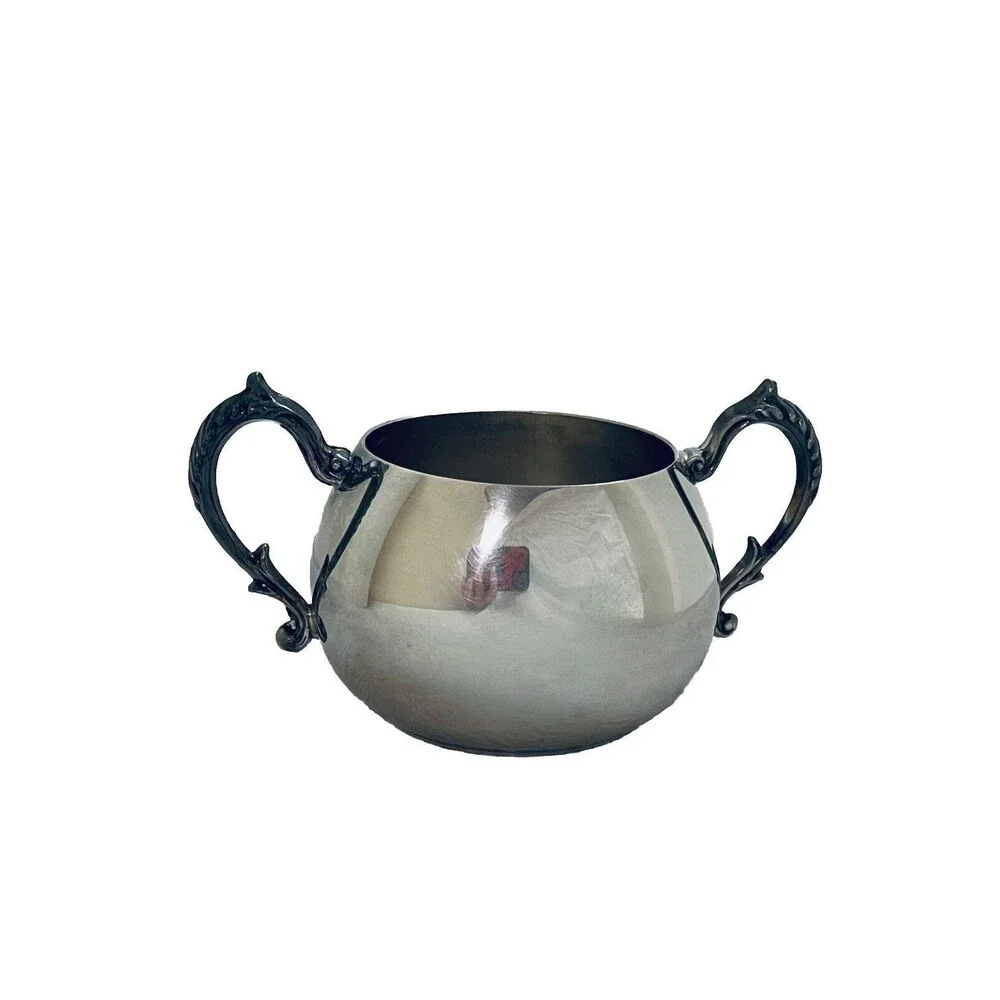 Sheridan Silver On Copper Open Sugar Bowl With Ornate Handles 2.5